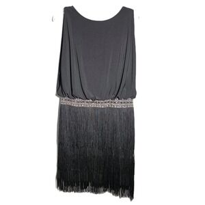 JS Collections Womens Size 4 Cocktail Dress Black Fringed Beaded 1920s Gatsby